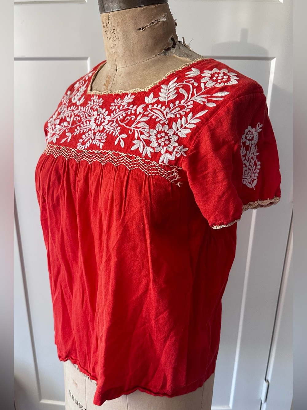 THML boho coral embroidered top shirt